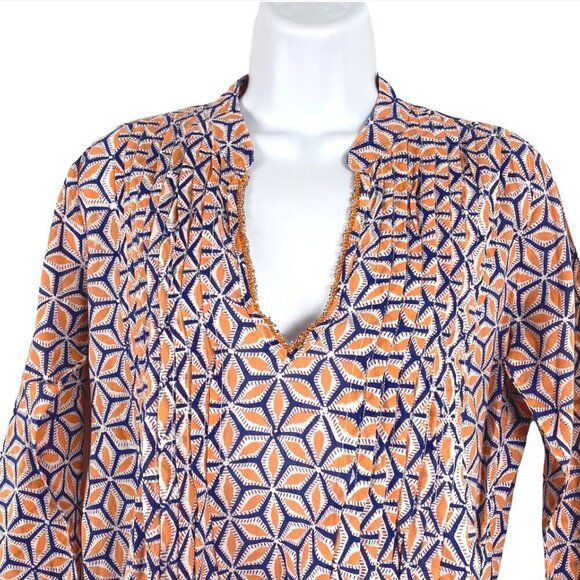 Roberta Roller Rabbit Top Multicolored Print‎ Beaded Edge 3/4 Sleeve Women's XS - Picture 3 of 7